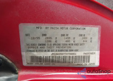 1996 Mazda Mx-5 Miata z USA, uszkodzony, nr VIN JM1NA3537T0706801